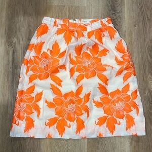 Stunning Embroidered Bright Orange and Cream Pencil Skirt Lined 00